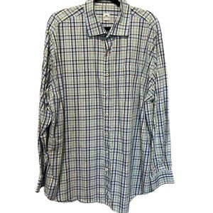 Peter Millar Men’s Shirt 2XL XXL Blue‎ Navy Green Plaid Button Down Long Sleeve